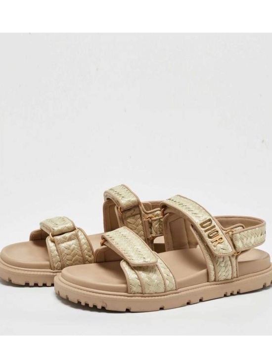 Shoes - DIOR raffia sandals gold logo